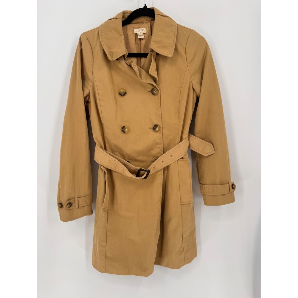 J.Crew Trench Coat Womens 4 Tan Double Breasted Belted Cotton Blend